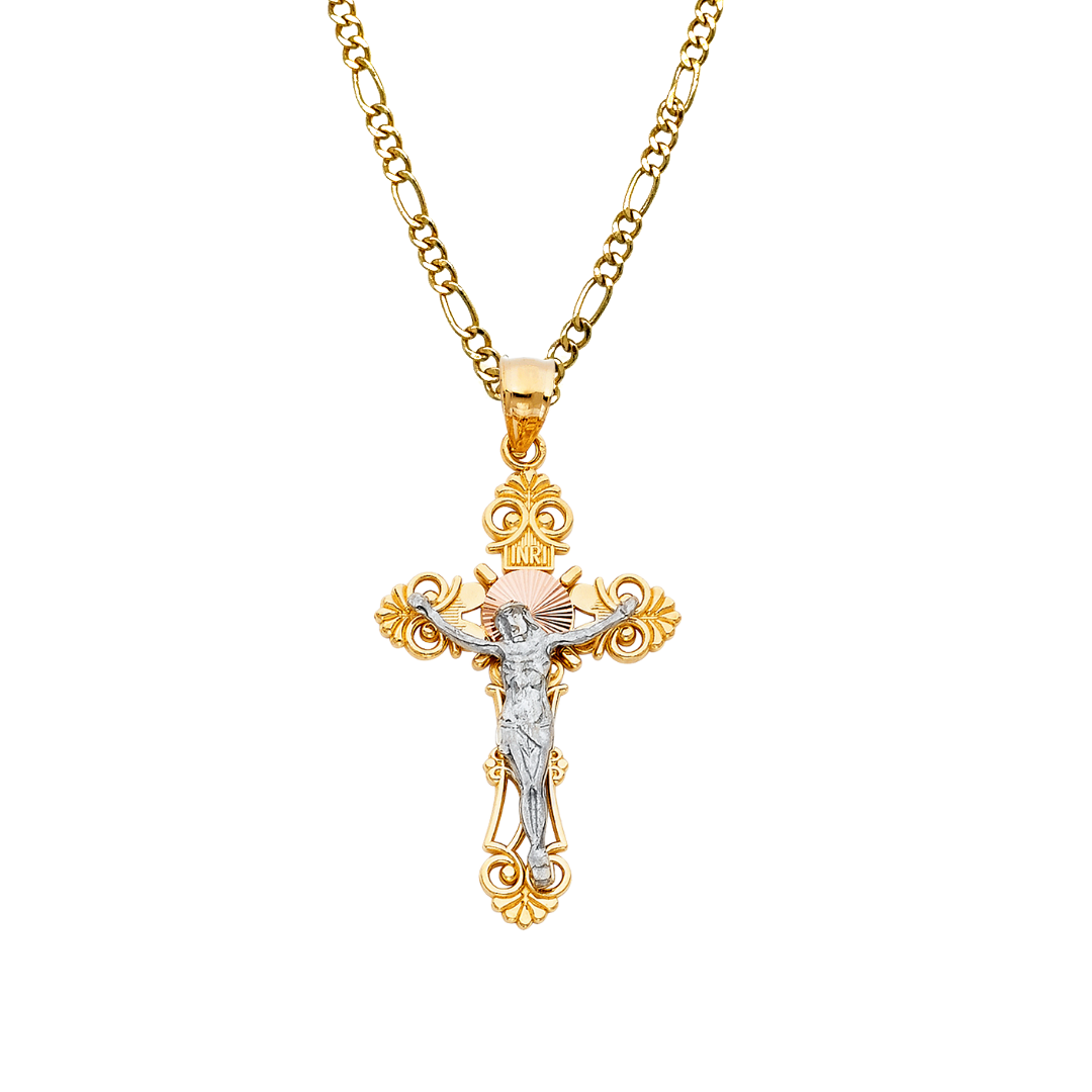 Gold Cross Necklace with Christ | Cruces De Oro Con Cristo