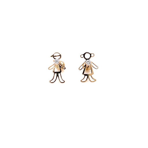 14k Boy and Girl with Gemstone Stud Earrings - MyAZGold