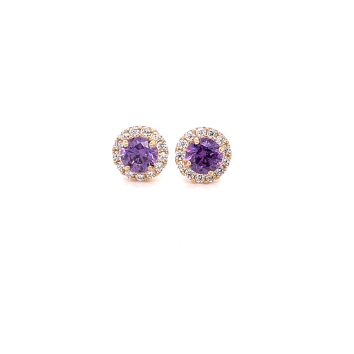 14k Purple Gemstone Halo Stud Earrings - MyAZGold