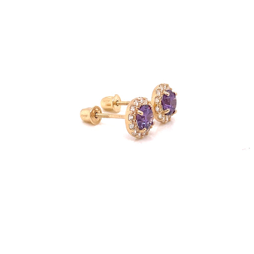 14k Purple Gemstone Halo Stud Earrings - MyAZGold