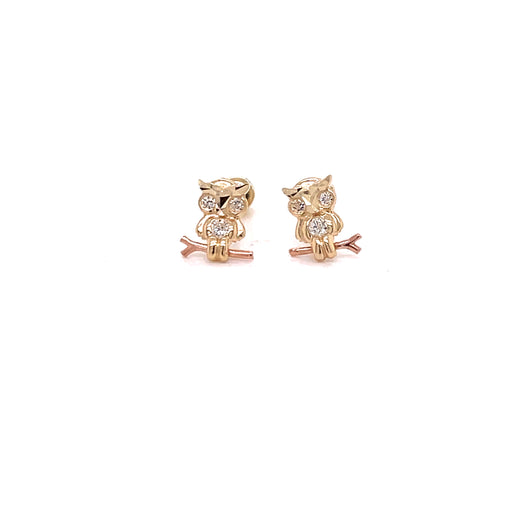 14k Owl Gemstone Stud Earrings - MyAZGold