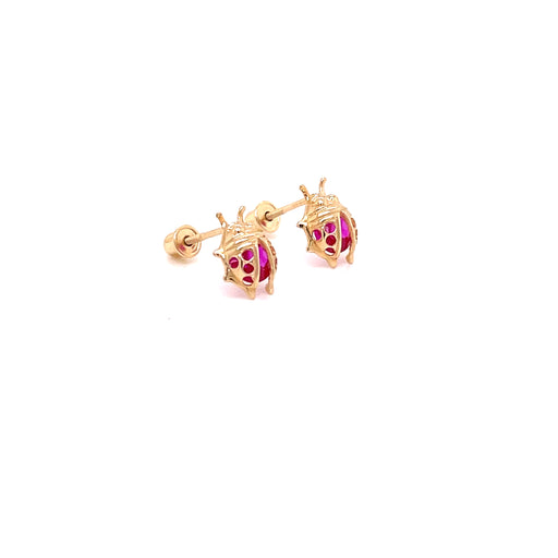 14k Red Gemstone Ladybug Stud Earrings - MyAZGold