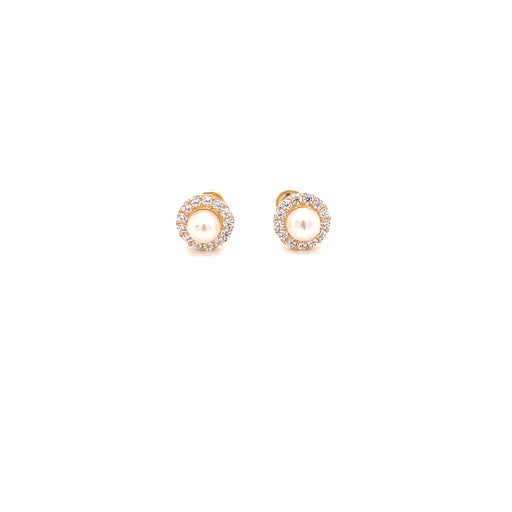 14k Faux Pearl Halo Stud Earrings - MyAZGold