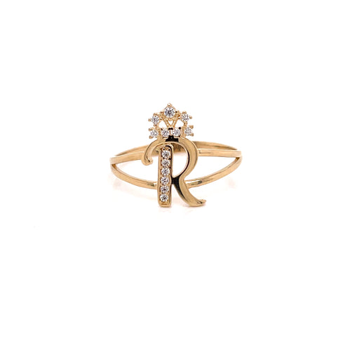 14k R Letter Ring with Gemstone Crown - MyAZGold