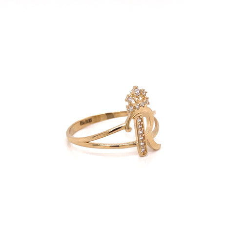14k R Letter Ring with Gemstone Crown - MyAZGold