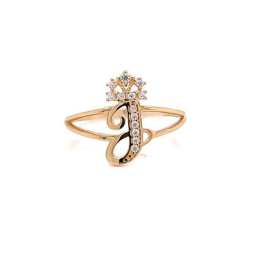 14k J Letter Ring with Gemstone Crown - MyAZGold