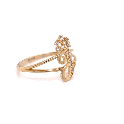 14k J Letter Ring with Gemstone Crown - MyAZGold