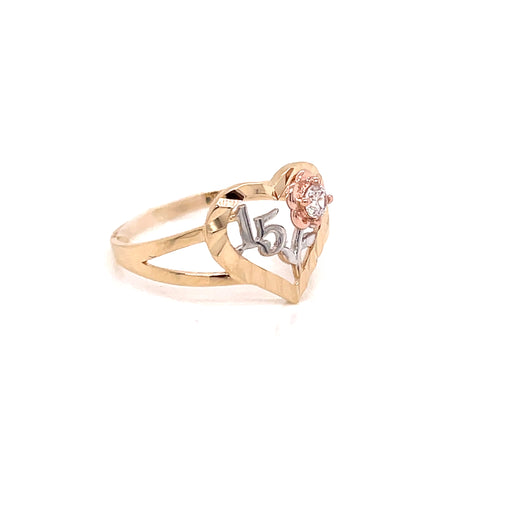 14k 15 Ring with Flower and Gemstone - MyAZGold