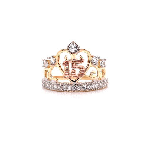 14k "15" Heart Crown with Gemstones Ring - MyAZGold