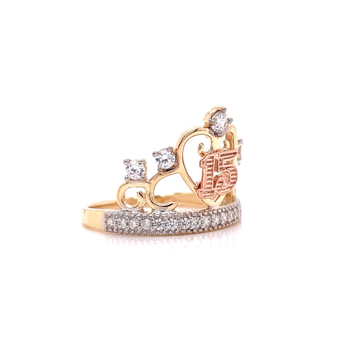 14k "15" Heart Crown with Gemstones Ring - MyAZGold