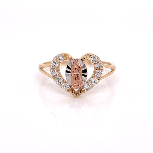 14k Virgin Mary Gemstone Heart Ring - MyAZGold