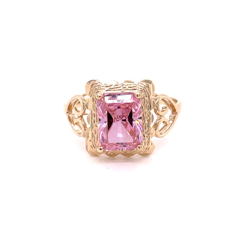14k Rectangle Gemstone Ring with Side Hearts - MyAZGold