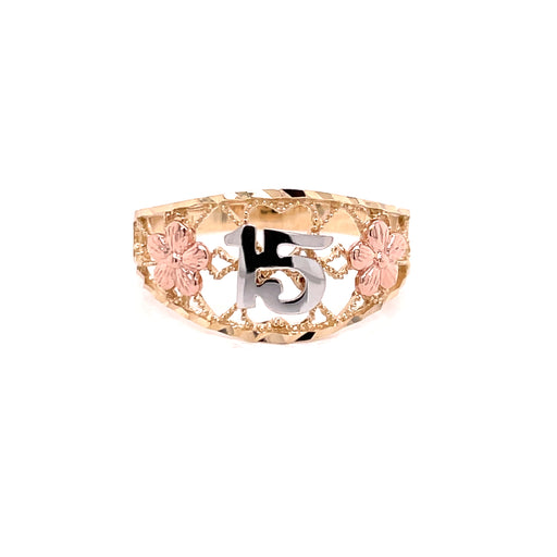14k 15 Ring with Side Flowers - MyAZGold