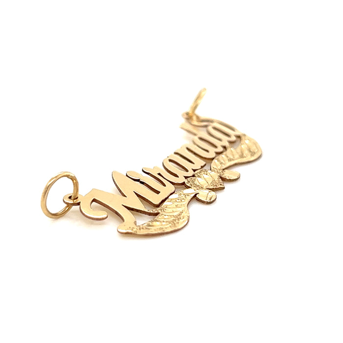 14k Custom Gold Name Heart and Side Ribbon Details with Figaro Necklace