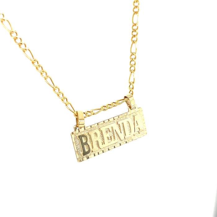 14k Block Letter Custom Gold Name Plate with Figaro Necklace