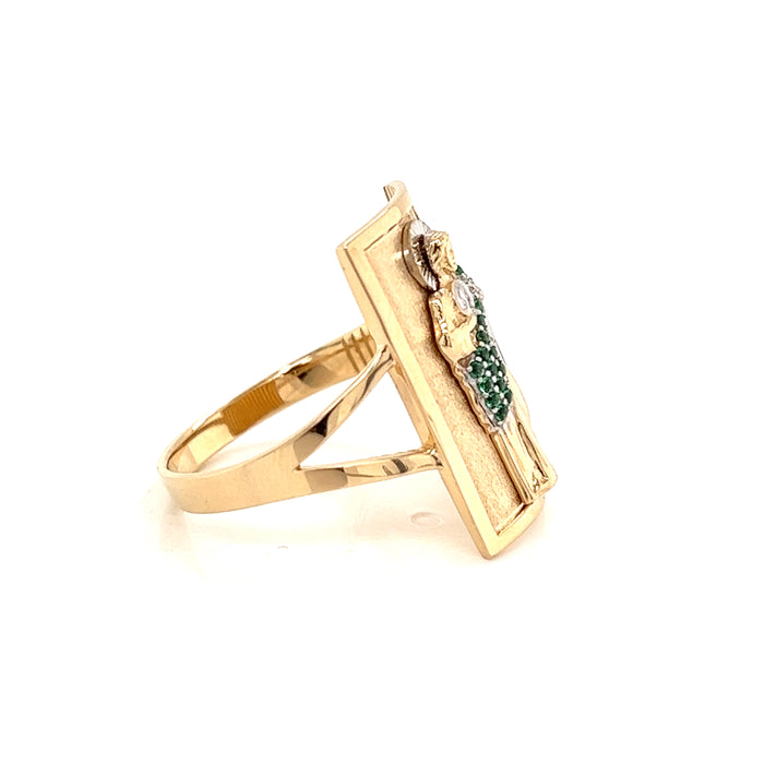 14k San Judas Ring with Green Gemstone Tunic and White Gold Halo