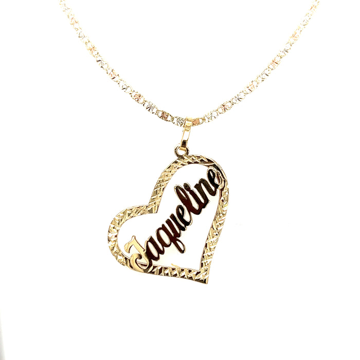 14k Custom Gold Name with Heart Outline and Valentino Necklace