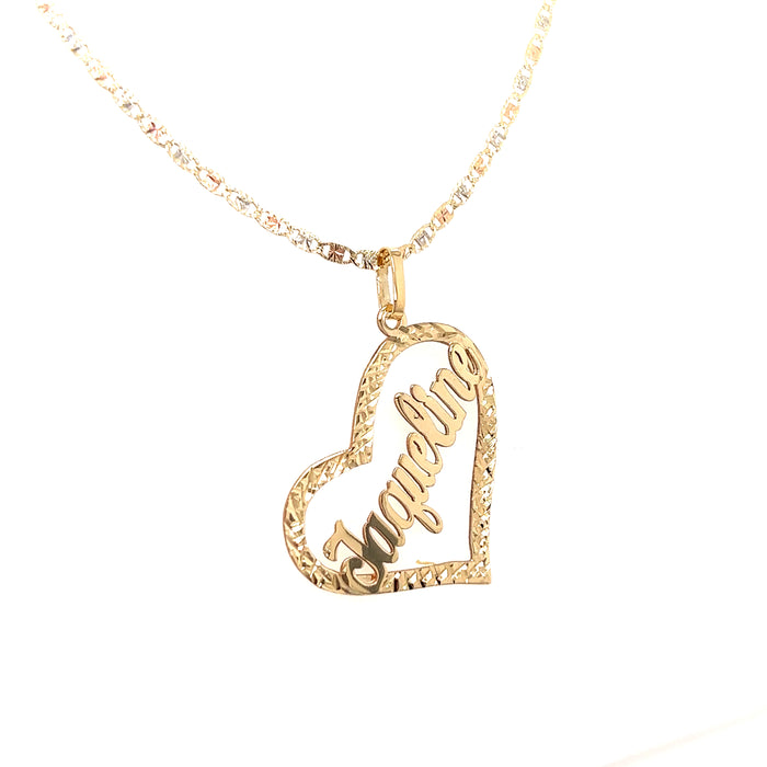 14k Custom Gold Name with Heart Outline and Valentino Necklace