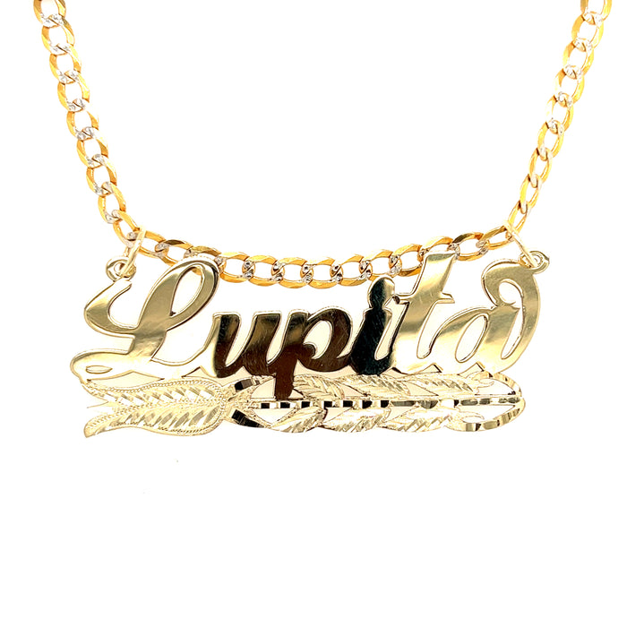 14k Custom Gold Name with Full Rose and Solid Cuban Pavé Chain