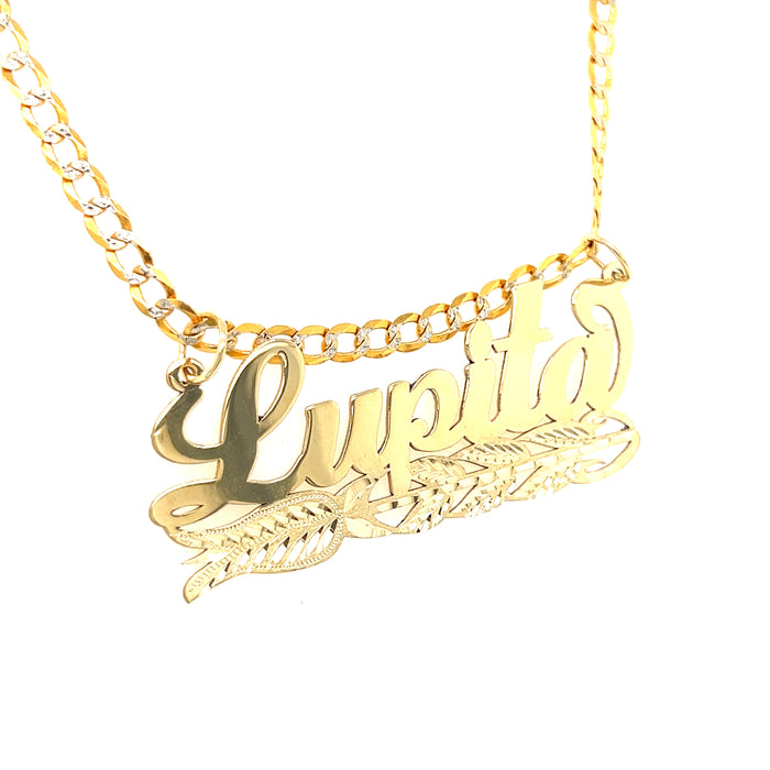 14k Custom Gold Name with Full Rose and Solid Cuban Pavé Chain