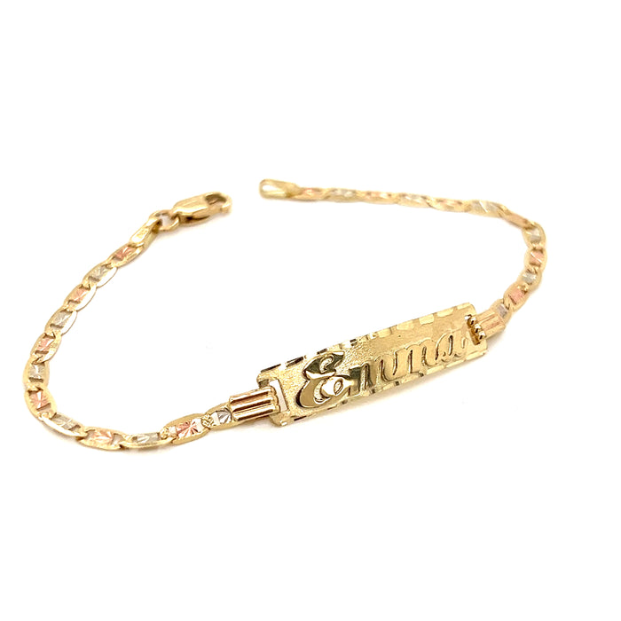 14k Kids Gold ID Bracelet with Gold Name Overlay and Valentino Chain