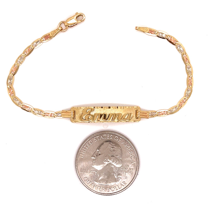14k Kids Gold ID Bracelet with Gold Name Overlay and Valentino Chain
