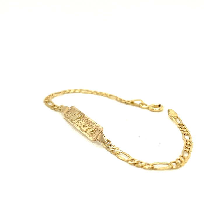 14k Kids Gold ID Bracelet with Gold Name Overlay and Figaro Bracelet