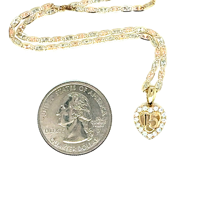 14k Quince Gold Necklace - Gemstone Heart 15 Gold Pendant - Solid Chain - LE0366