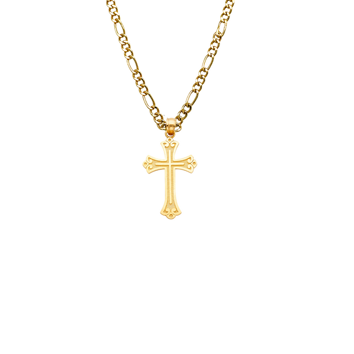 14k Gold Cross Necklace - Gold Cross - Solid Chain - LE0128