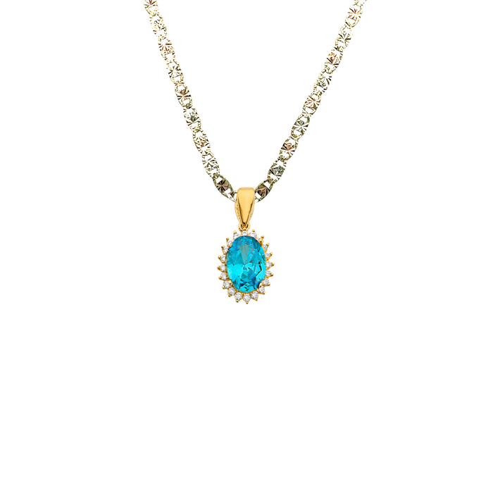 14k Gold Birthstone Necklace - December Oval Gemstone Gold Pendant - Solid Chain - LE303712