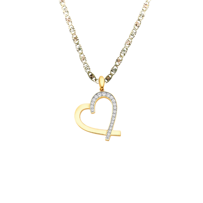 14k Gold Heart Necklace - Gemstone Gold Heart Pendant - Solid Chain - LE1770