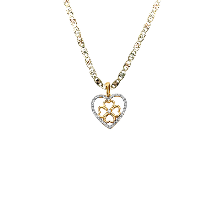14k Gold Heart Necklace - Heart Flower Gemstone Gold Heart Pendant - Solid Chain - LE2917