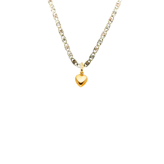 14k Gold Heart Necklace - High Polish Dainty Heart Gold Pendant - Solid Chain - LE0446