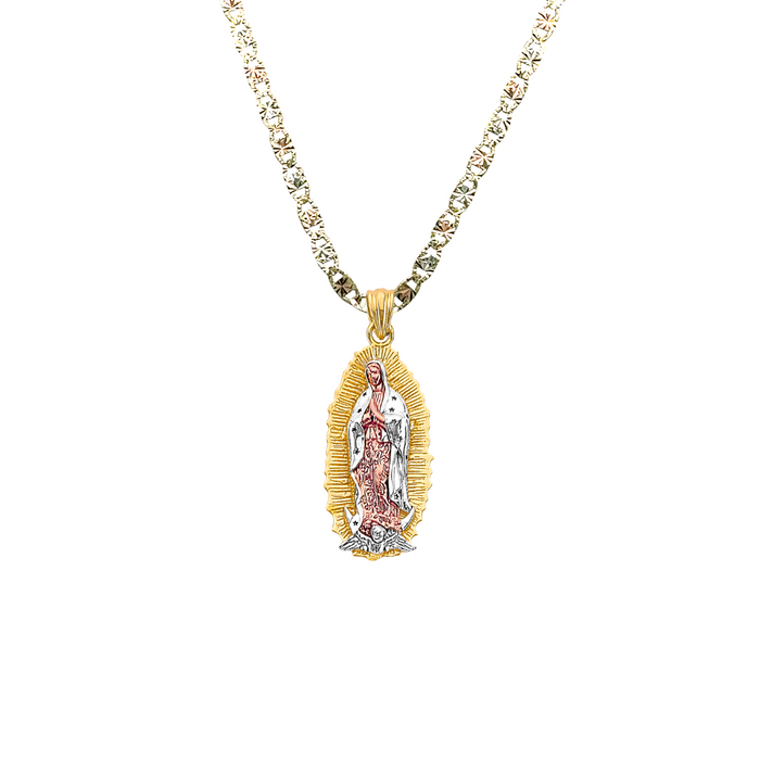 14k Gold Virgin Mary Necklace - Tri Tone Virgin Mary Gold Pendant - Solid Chain - LE3178