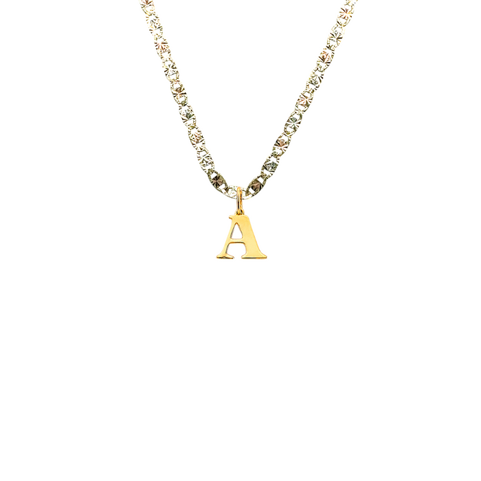 14k Gold Initial Necklace - High Polish Block Letter Initial Gold Pendant - Solid Valentino Chain - LE3247VC