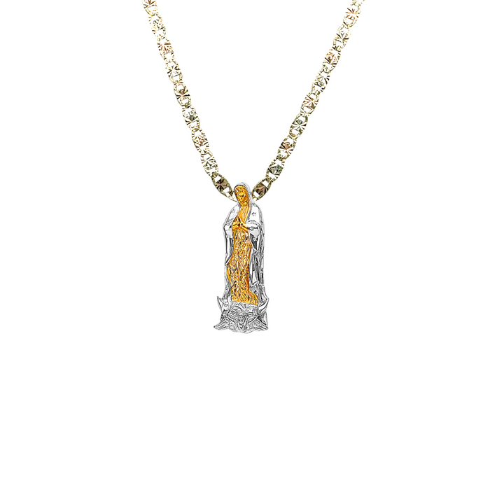 14k Gold Virgin Mary Necklace - Two Tone Full Body Virgin Mary Gold Pendant - Solid Chain - LE3188