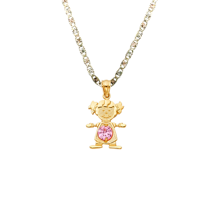 14k Gold Birthstone Necklace - October Girl Daughter Niña Gemstone Gold Pendant - Solid Chain - LE066010