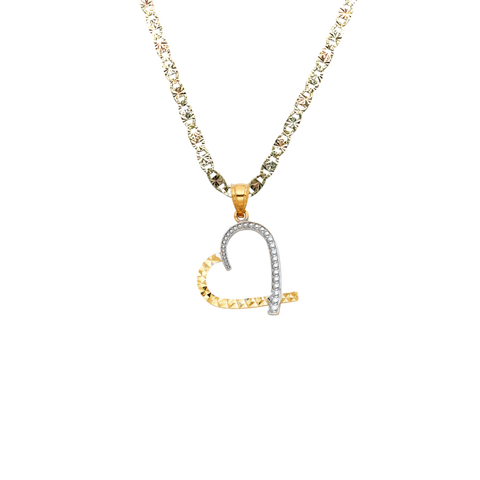 14k Gold Heart Necklace - Two Tone Gold Heart Pendant - Solid Chain - LE0435