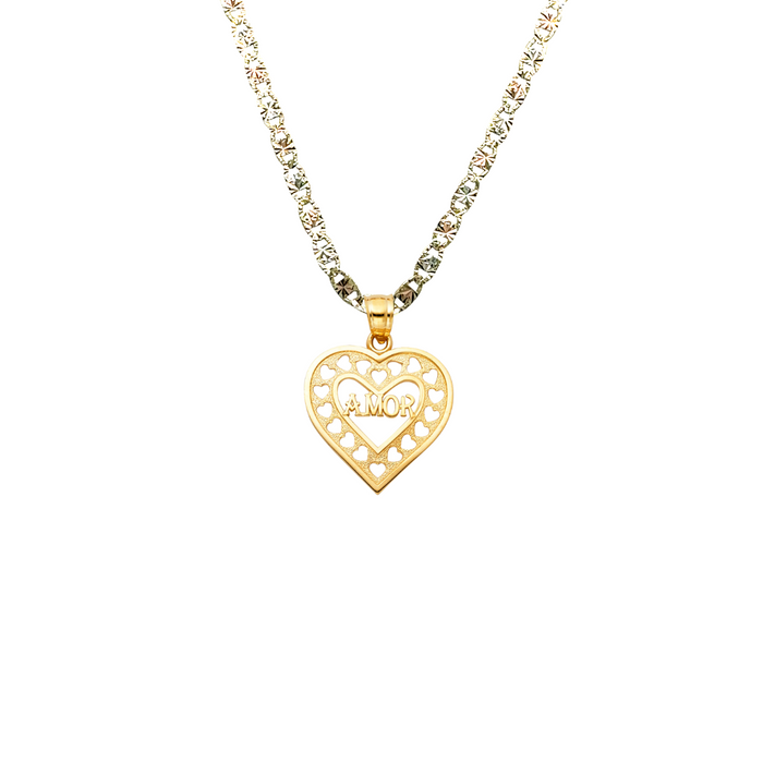 14k Gold Heart Necklace - Amor Gold Heart Pendant - Solid Chain - LE1862