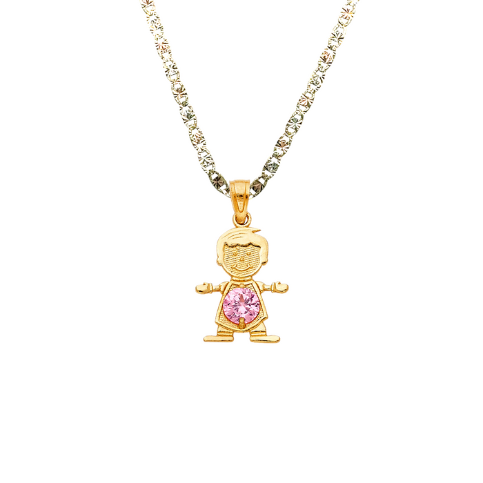 14k Gold Birthstone Necklace - October Boy Son Niño Gemstone Gold Pendant - Solid Chain - LE066110