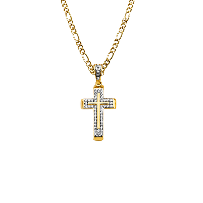 14k Gold Cross Necklace - Gemstone Gold Cross - Solid Chain - LE2605