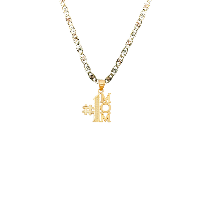 14k Gold Mom Necklace - #1 Mom Gold Pendant - Solid Chain - LE1835