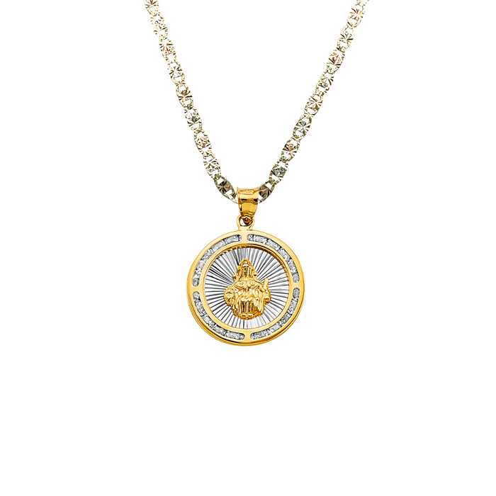 14k Gold Santo Nino de Atocha Necklace - Round Gemstone Gold Pendant - Solid Chain - LE2728
