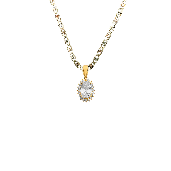 14k Gold Birthstone Necklace - April Oval Gemstone Gold Pendant - Solid Chain - LE303704