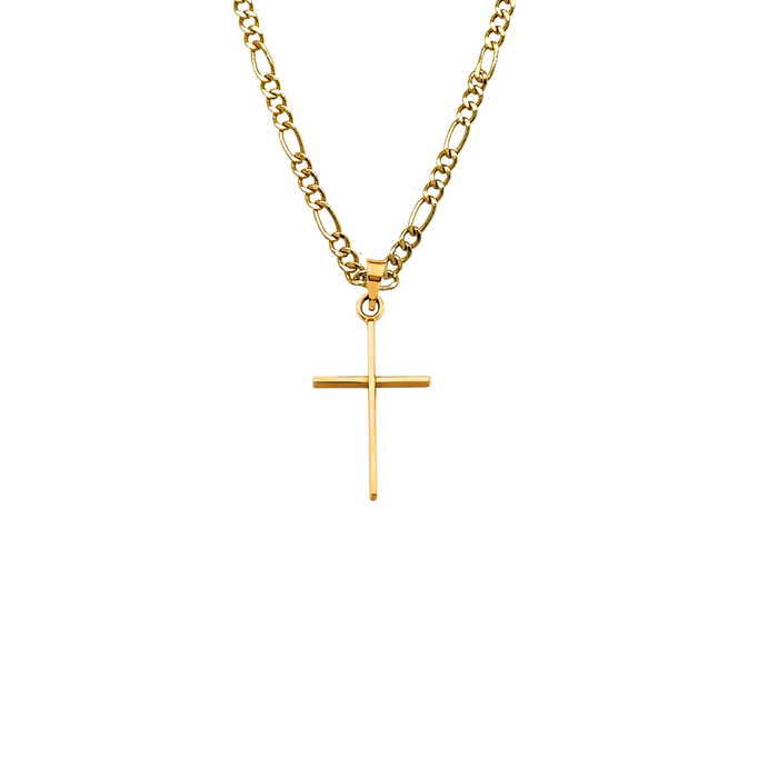 14k Gold Cross Necklace - Simple Thin Gold Cross - Solid Chain - LE2740