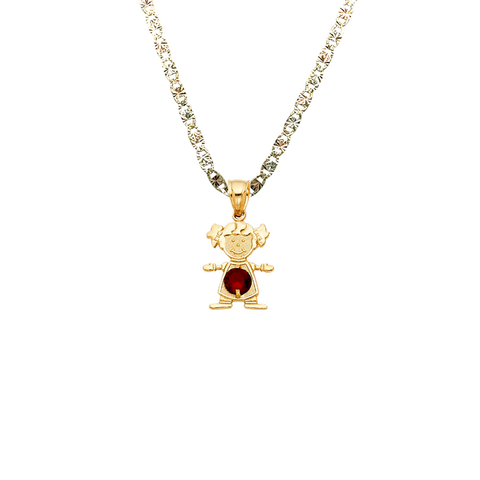 14k Gold Birthstone Necklace - January Girl Daughter Niña Gemstone Gold Pendant - Solid Chain - LE066001