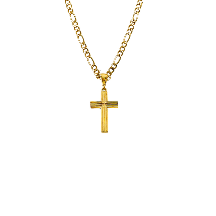 14k Gold Cross Necklace - Textured Gold Cross - Solid Chain - LE2966