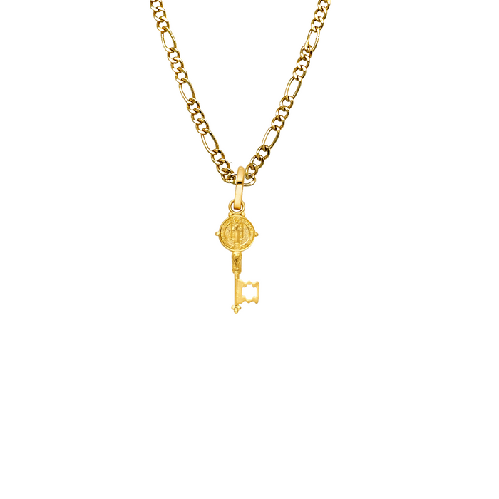 14k Gold Medalla San Benito - Key Gold Pendant - Solid Chain - LE0831