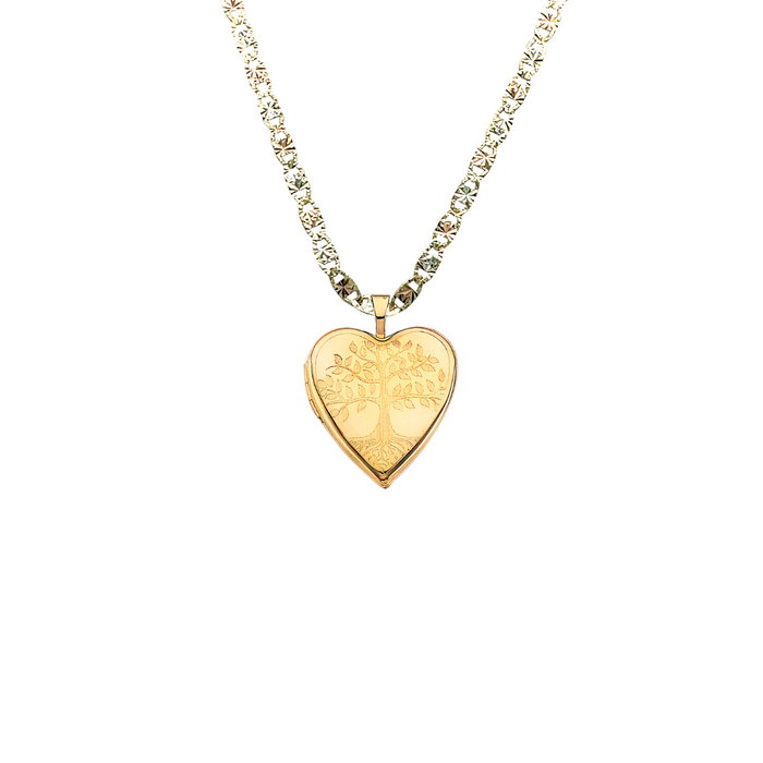 14k Gold Mom Necklace - Family Tree of Life Heart Picture Locket Gold Pendant - Solid Chain - LE2586