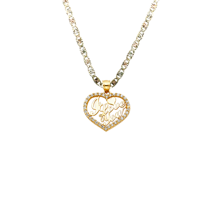 14k Gold Heart Necklace - I Love You Gemstone Gold Heart Pendant - Solid Chain - LE1816